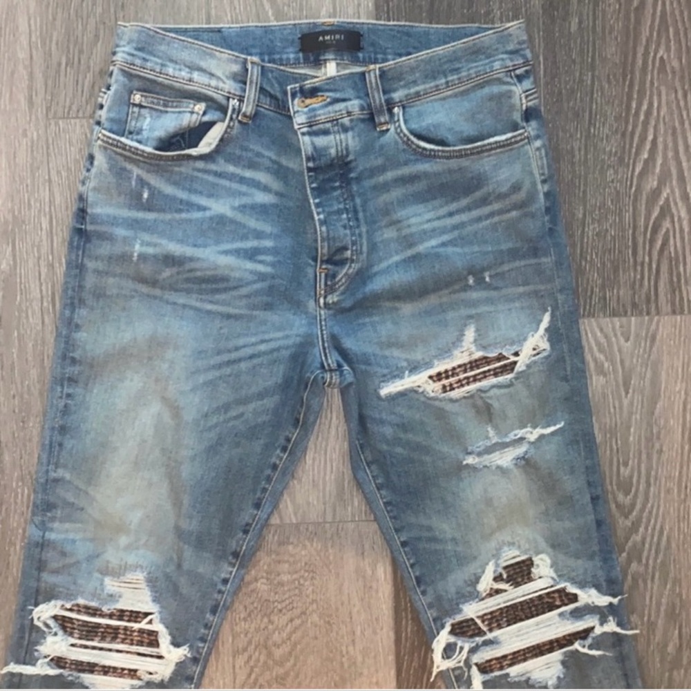 AMIRI Blue Skinny Distressed Jeans